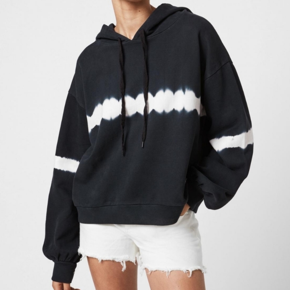 Allsaints Rihan Tie Dye Hoodie, Ink Black/White, Relaxed Fit, size small, EUC!